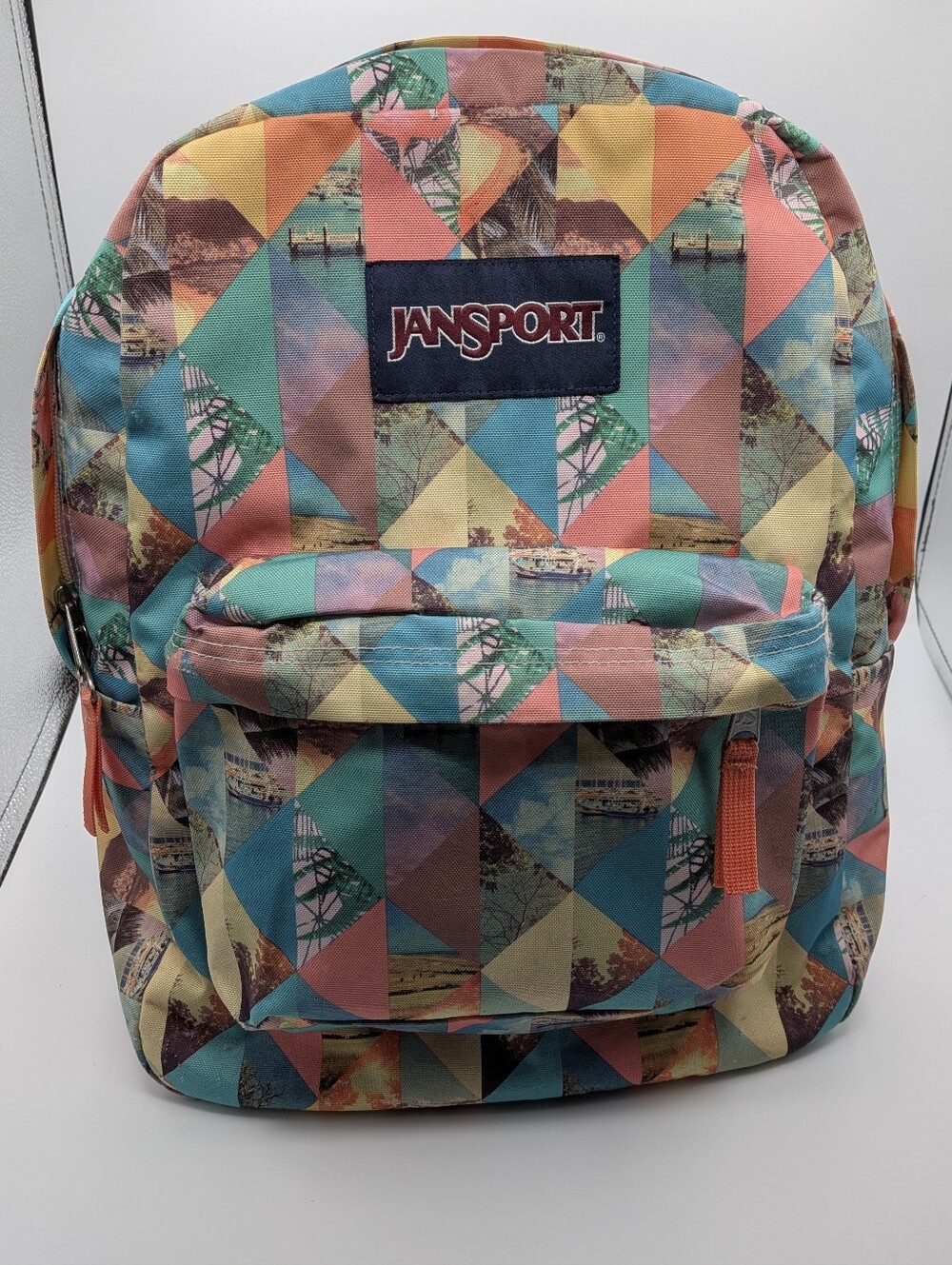 ✨ PRISTINE LAUNDERED JANSPORT SUPERBREAK GEOMETRIC PATCHWORK BACKPACK ✨